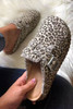 Leopard Buckle Strap Frayed Canvas Slip On Slippers