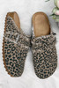 Leopard Buckle Strap Frayed Canvas Slip On Slippers