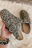 Leopard Buckle Strap Frayed Canvas Slip On Slippers