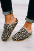 Leopard Buckle Strap Frayed Canvas Slip On Slippers