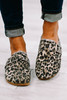 Leopard Buckle Strap Frayed Canvas Slip On Slippers