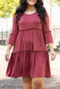 Red Tiered Ruffled 3/4 Sleeve Plus Size Dress