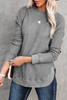 Gray Crew Neck Ribbed Trim Waffle Knit Top