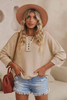 Khaki Casual Button Solid Patchwork Trim Hoodie Khaki Casual Button Solid Patchwork Trim Hoodie
