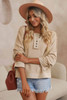 Khaki Casual Button Solid Patchwork Trim Hoodie Khaki Casual Button Solid Patchwork Trim Hoodie