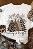White Leopard Christmas Tree Graphic Print Crew Neck T Shirt