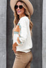 White Color Block Contrast Drop Sleeve Pullover Sweatshirt