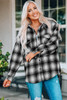 Black Buttons Pocketed Plaid Shacket