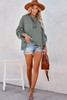 Gray Casual Button Solid Patchwork Trim Hoodie