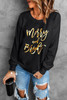 Black  Merry & Bright Letter Print Pullover Sweatshirt