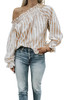 Stripe Print Frilled Elastic Off Shoulder Top