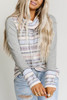 Gray Aztec Print Waffle Knit Cowl Neck Sweatshirt