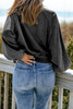 Black Washed Snap Buttons Lantern Sleeve Pullover Sweatshirt Black Washed Snap Buttons Lantern Sleeve Pullover Sweatshirt