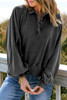 Black Washed Snap Buttons Lantern Sleeve Pullover Sweatshirt Black Washed Snap Buttons Lantern Sleeve Pullover Sweatshirt