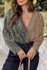 Spliced Leopard Print Wrap Long Sleeve Bodysuit