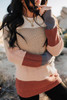 Khaki Color Block Knitted O-neck Pullover Sweater