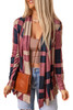 Draped Open Front Plaid Cardigan