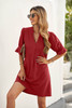 Red Ruffled Sleeve Shift Dress