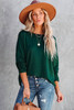 Green Loose Fit Wide Neck Batwing Sleeves Top