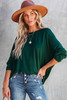 Green Loose Fit Wide Neck Batwing Sleeves Top