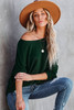 Green Loose Fit Wide Neck Batwing Sleeves Top