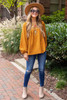 Orange Embroidered Floral Bubble Sleeves Blouse