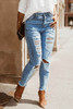 Sky Blue Distressed Straight Leg High Waist Jeans