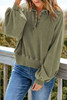 Green Washed Snap Buttons Lantern Sleeve Pullover Sweatshirt