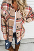 Khaki Chest Pockets Buttoned Oversized Plaid Shacket