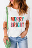 White Merry and Bright Leopard Print Short Sleeve Graphic Tee