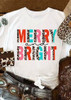 White Merry and Bright Leopard Print Short Sleeve Graphic Tee