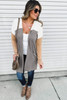 Gray Corded Colorblock Open Front Cardigan