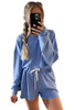 Blue Ribbed Texture Pullover and Drawstring Shorts Lounge Set