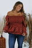 Plus Size Square Neck Printed Peplum Top