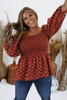 Plus Size Square Neck Printed Peplum Top