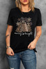 Black Leopard Christmas Tree Graphic Print Crew Neck T Shirt
