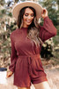 Red Ribbed Long Sleeve Romper