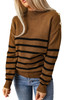 Khaki Striped Turtleneck Long Sleeve Sweater with Buttons