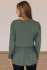 Green Outseam Detail Long Sleeve Peplum Top