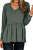 Green Outseam Detail Long Sleeve Peplum Top