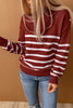 Striped Turtleneck Long Sleeve Sweater with Buttons