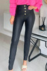 Black Faux Leather High Waist Fly Button Leggings