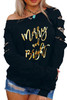 Black Leopard Ripped Sleeves Graphic Sweatshirt