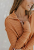 Orange Distressed Seam Trim Waffle Knit Top