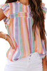 Multicolor Striped Color Block Ruffled O-neck Sleeveless Top