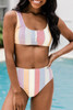 Snap Buttons Striped Print Two-piece Bikini