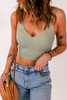 Gray Ribbed Spaghetti Strap Cropped Knitted Tank Top