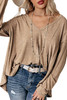Brown Seamed Loose Fit V Neck Long Sleeve Top