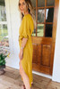 Yellow Surplice V Neck Half Sleeves Slit Leg Jumpsuit