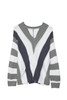 Gray Striped Colorblock V Neck Knitted Sweater